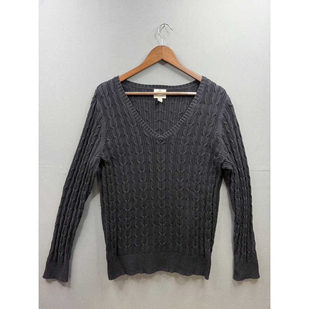 St. John's Bay Sweater Womens Charcoal Grey Cable Knit V-Neck XXL